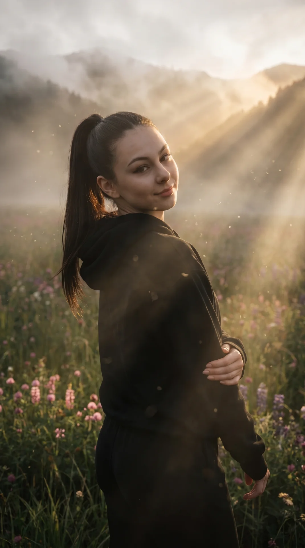 Атмосфера референсной фотографии, volumetric lighting, god rays piercing through mist, atmospheric haze, epic lighting, cinematic dust, octane render