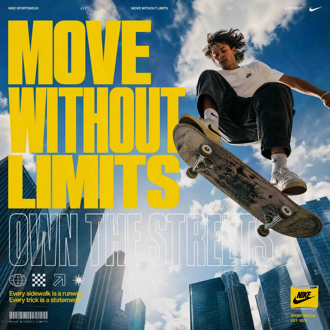 Dynamic streetwear advertising poster, ultra wid