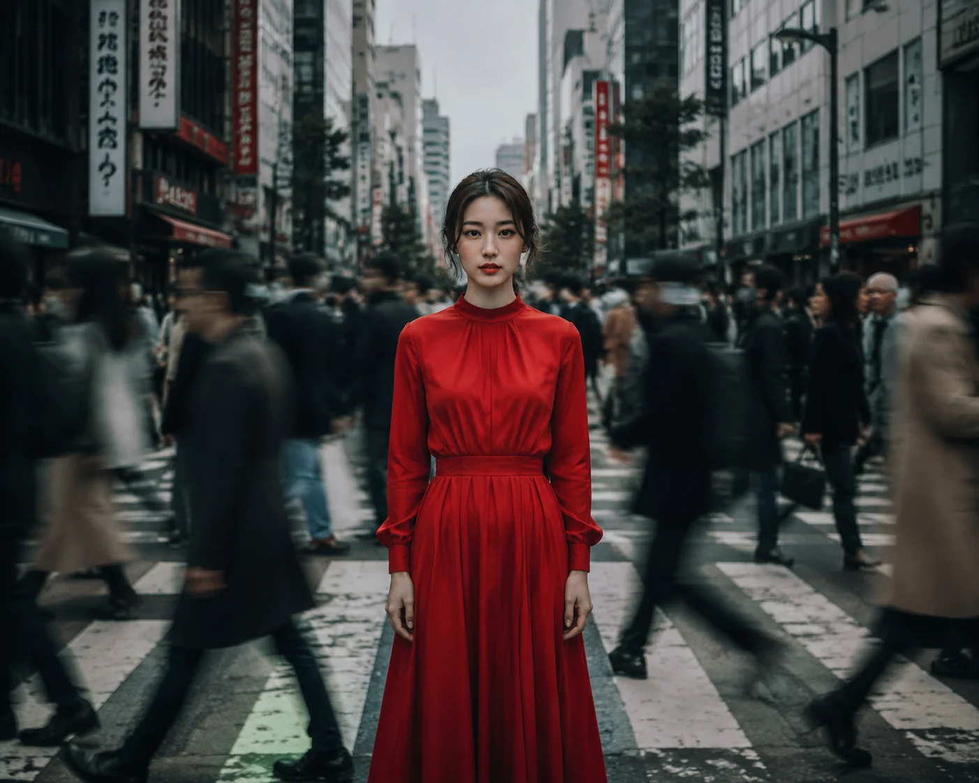 Cinematic editorial portrait. Subject standing p