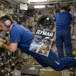 Style: ultra-realistic documentary footage, ISS/Mir archival style, natural lighting, no cinematic exaggeration, no sci-fi look

Scene description:
Interior of the Mir space station. Two Russian cosmonauts in blue flight suits float in zero gravity during