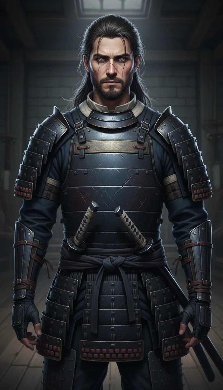 He is tall, elongated, without excess mass - the body is formed by discipline. The movements are accurate and economical, as if he is always in a duel. His shoulders are straight, his back is hard, as if he grew up under the weight of armor.

The hair is 