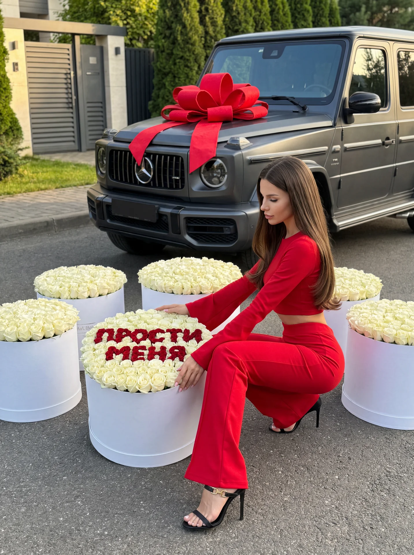 С букетами у авто