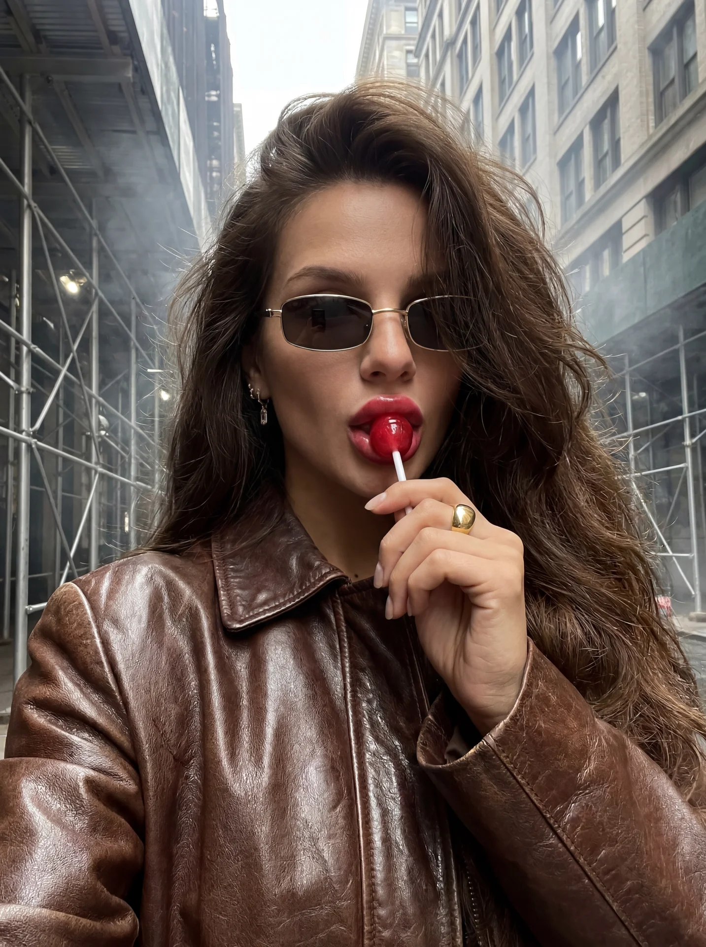 дорогой lifestyle момент, но снят случайно, как сторис без каких либо табличек!Не меняя внешности женщины с фото, кадр захватывает близкое селфи на фронтальную камеру молодой девушки с очень пухлыми губами,её в момент лёгкой задумчивости с выразительной п