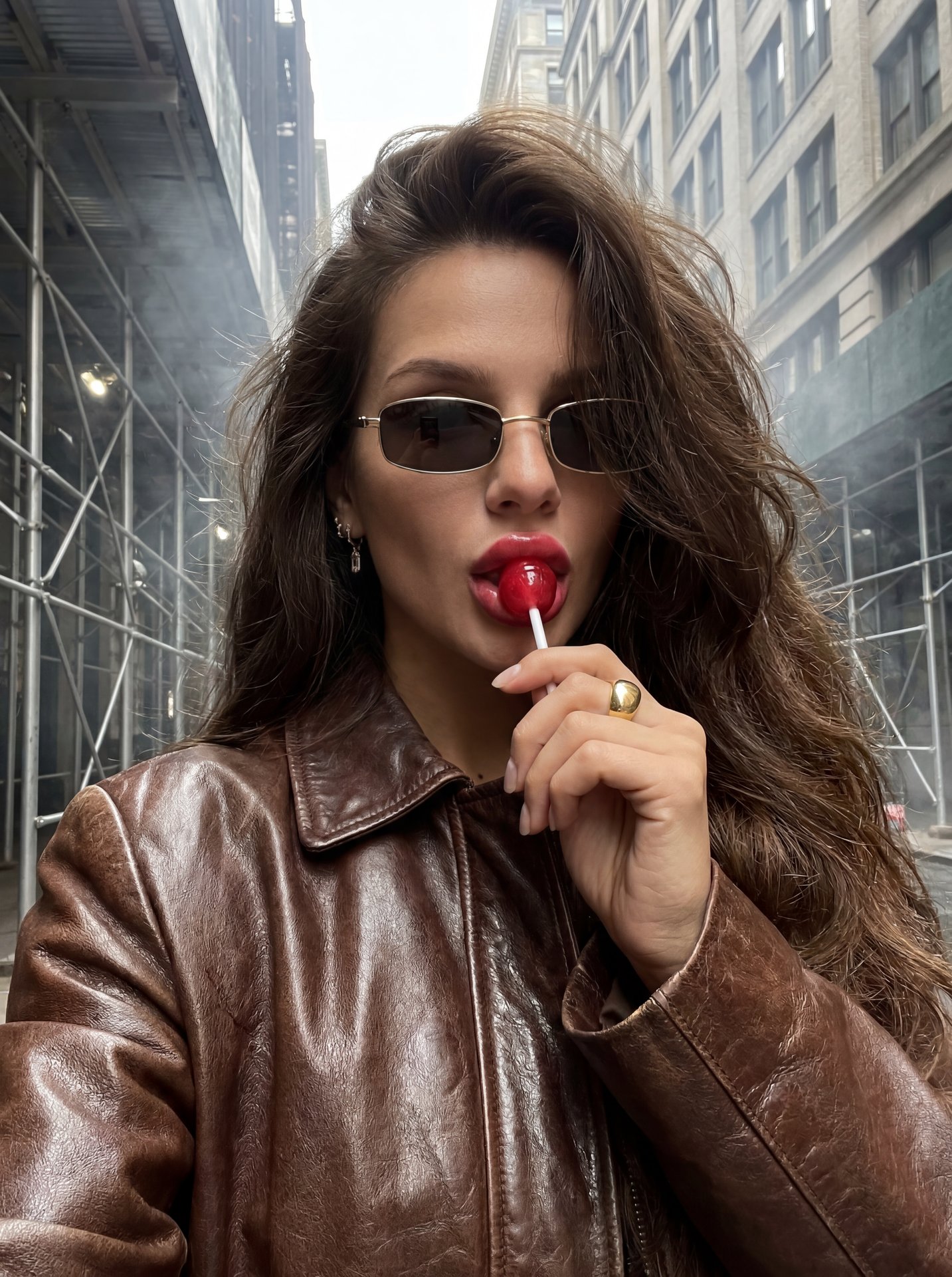 дорогой lifestyle момент, но снят случайно, как сторис без каких либо табличек!Не меняя внешности женщины с фото, кадр захватывает близкое селфи на фронтальную камеру молодой девушки с очень пухлыми губами,её в момент лёгкой задумчивости с выразительной п