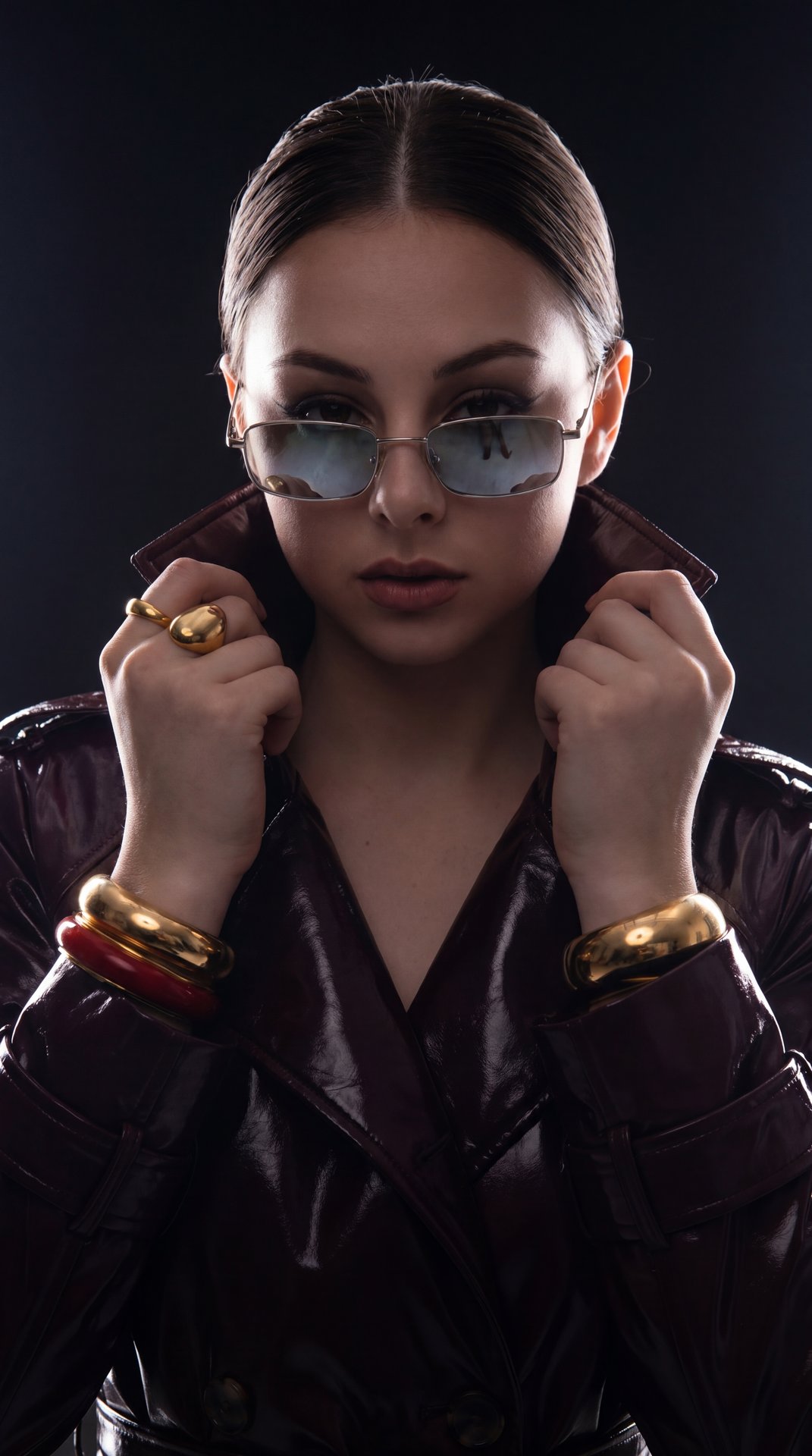 A girl, rim lighting, contour lighting, dual strip softboxes from behind, dark studio background, glowing outline, moody athletic studio shoot, isolated subject, highly detailed textures, ultra-crisp