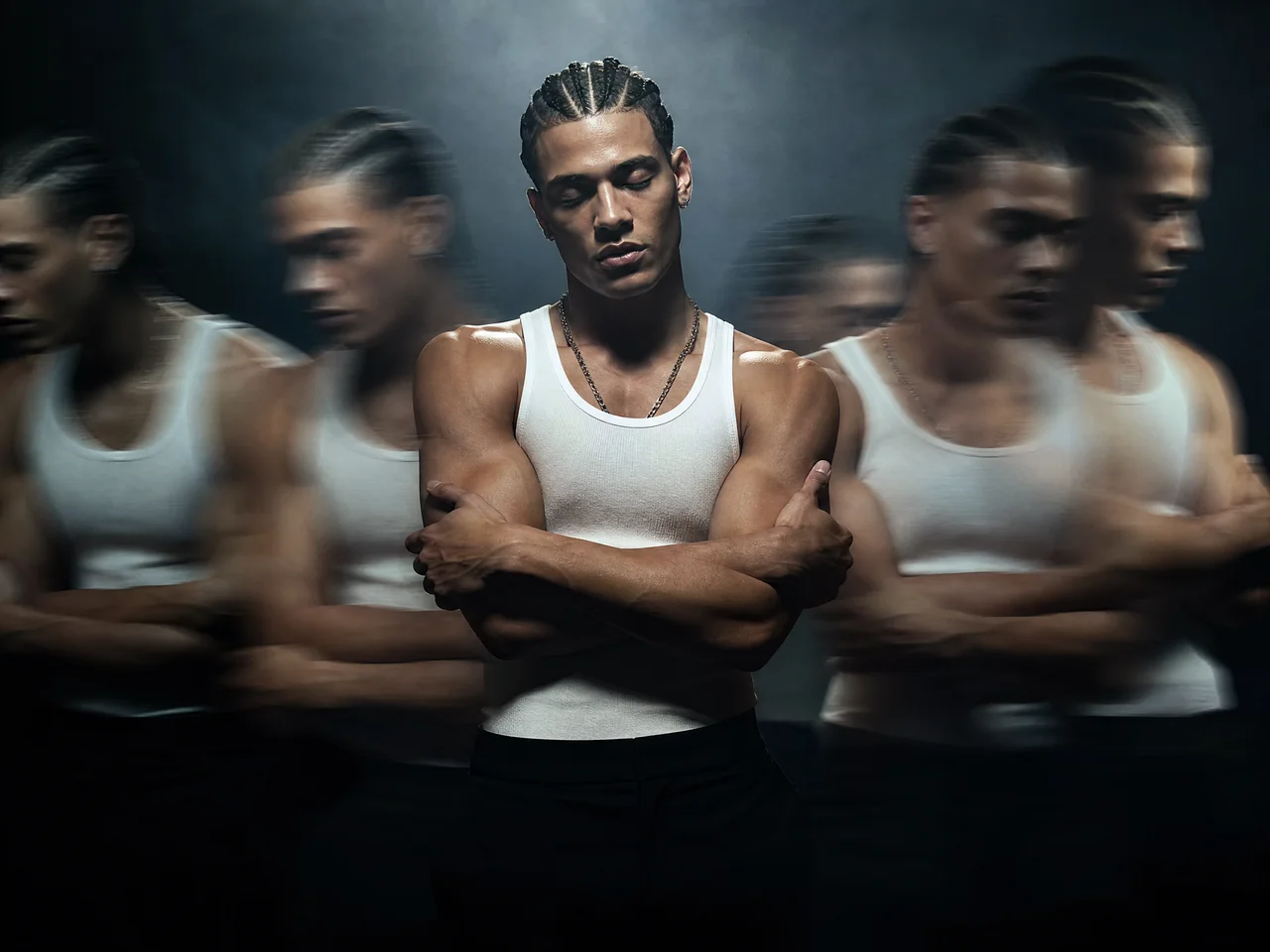 A cinematic fashion portrait of a young stylish