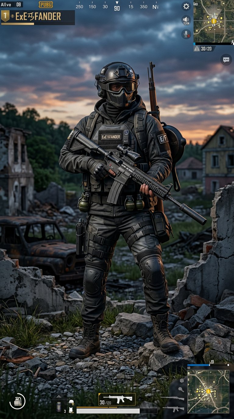 Сгенерируй персонажа с игры PUBG mobile, который ассоциируется у тебя с ником  ExE乄FANDER