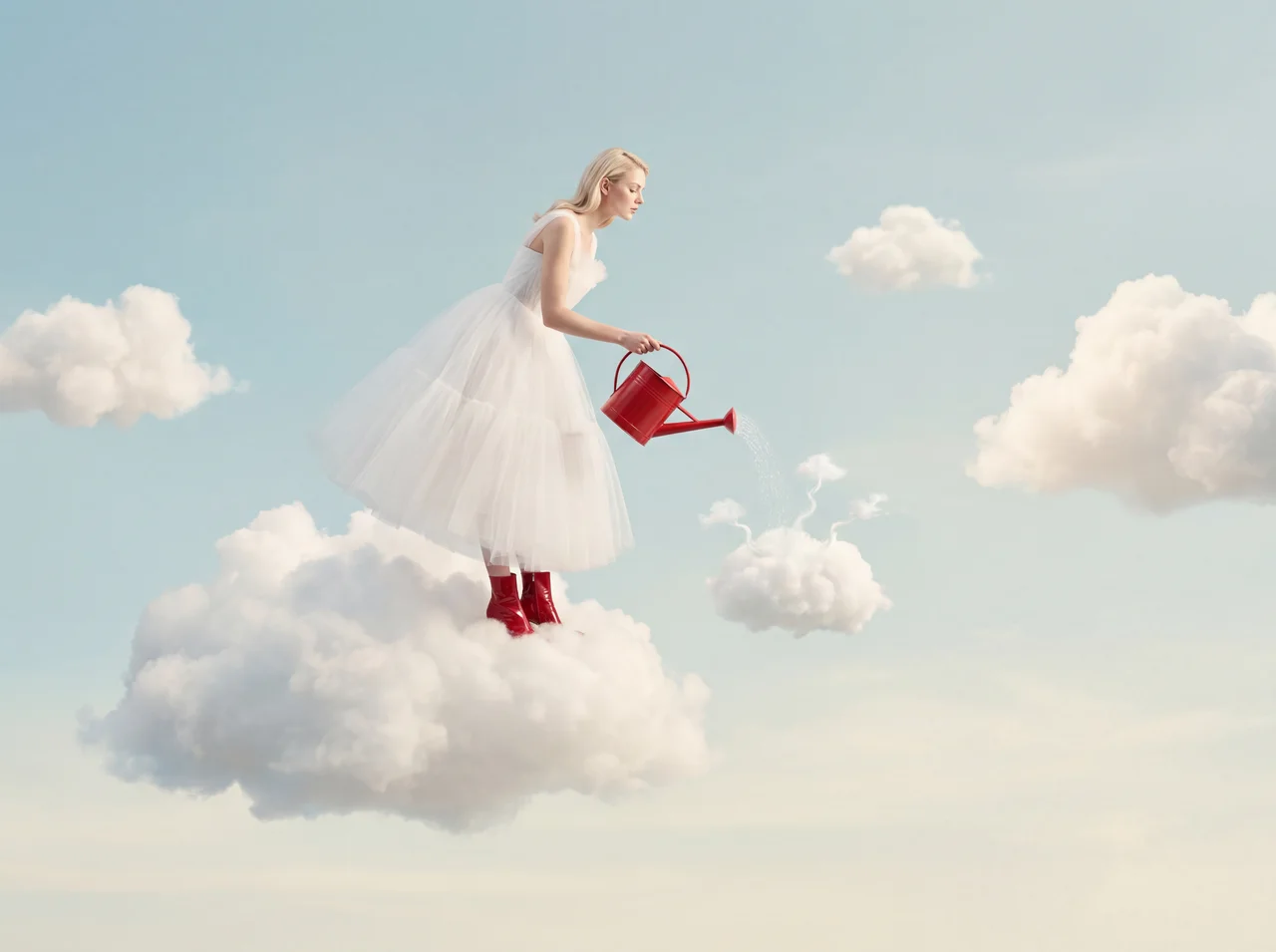 A dreamy surreal fashion editorial of an elegant