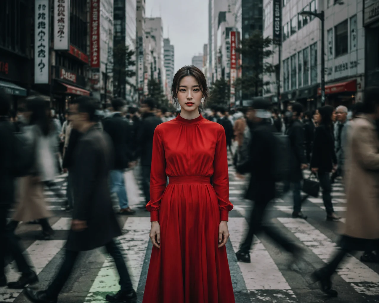 Cinematic editorial portrait. Subject standing p