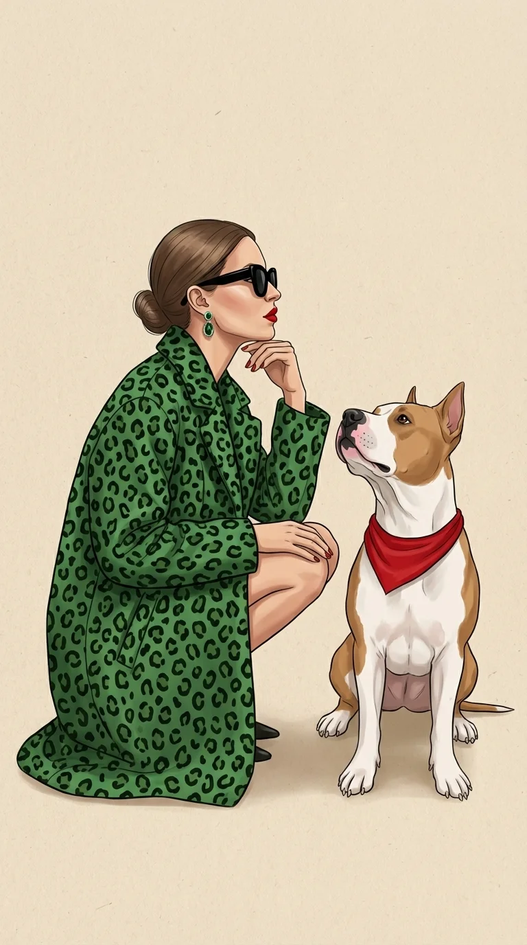 Semi-realistic editorial illustration, fashion style, 9:16.
❗️ULTRA IDENTITY LOCK 1:1 — использовать загруженные фото, строго сохранить лицо и морду:
форма глаз, носа, губ, пропорции, расстояния, линия роста волос, текстура кожи и шерсти.
❗️запрещено упро