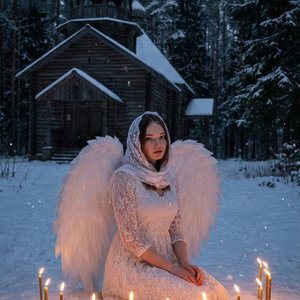 Сделать фото у церкви, в образе ангела, фон- темный лес , вокруг девушки церковные свечи выставлены кругом, также косынка кружевная.
На фоне зима.
Девушка в сидячим положении водностью видна в кадре, лицо властное.
Сделать максимально похожее лицо девушки