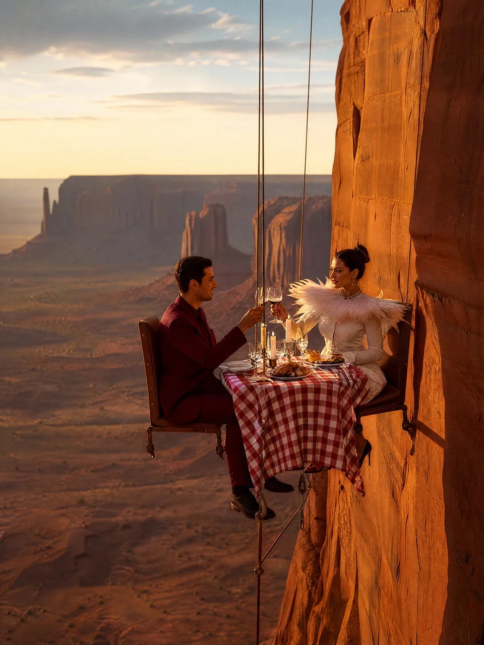 A surreal luxury fashion editorial featuring an