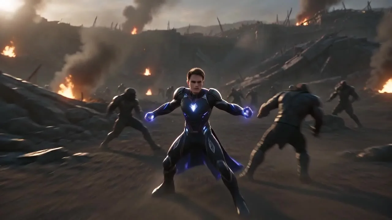 Use Photo 1 as the primary reference image for the main character. The person shown in Photo 1 must be the exact main hero throughout the entire video. Preserve his facial identity, face shape, eyes, nose, lips, hairstyle, skin tone, body proportions, and