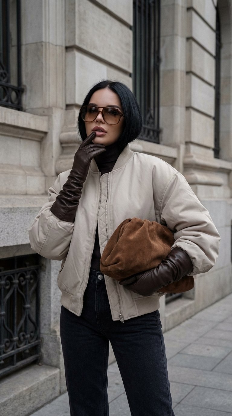 1. Основной промпт (RU):
“Realistic street-fashion portrait, preserve the subject’s real face, age, body shape and skin tone from the input photo. Composition: half-body to three-quarter shot, camera slightly below eye level, light diagonal angle (10–15°)