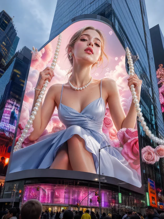 A hyper-realistic anamorphic 3D billboard advert
