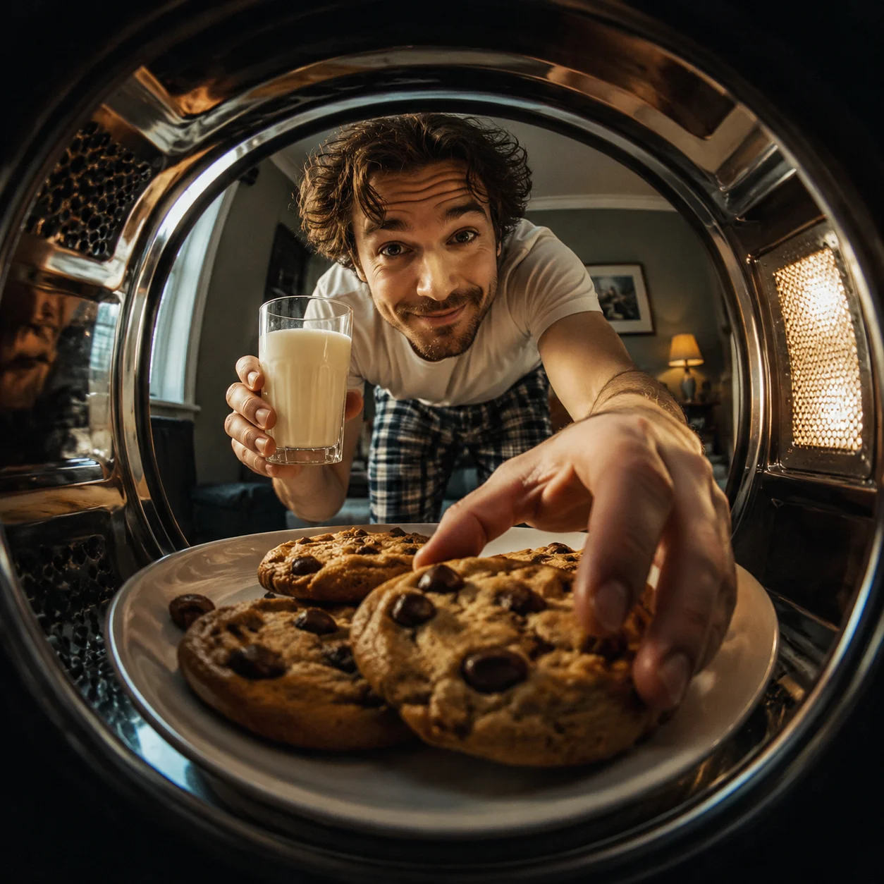 POV from inside a microwave. Ultra wide-angle fi