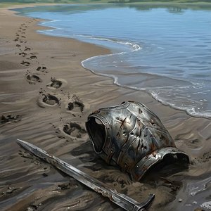 Исправь море на озеро. День солнечный, небо ярко-голубое залитое солнцем. Никаких скал вокруг.