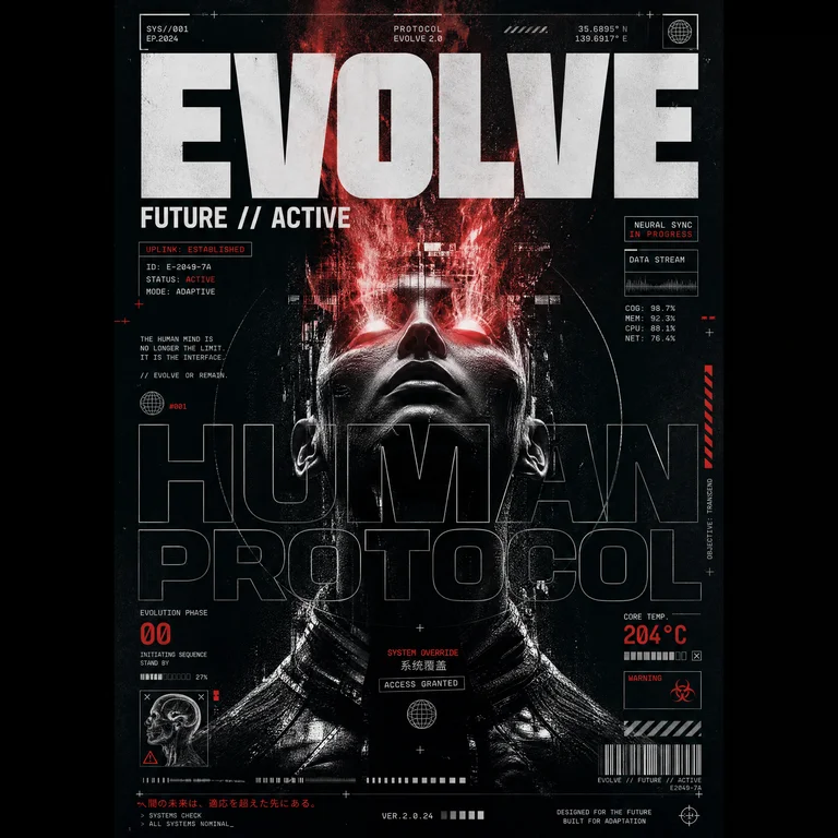 Futuristic brutalist editorial poster design. Da