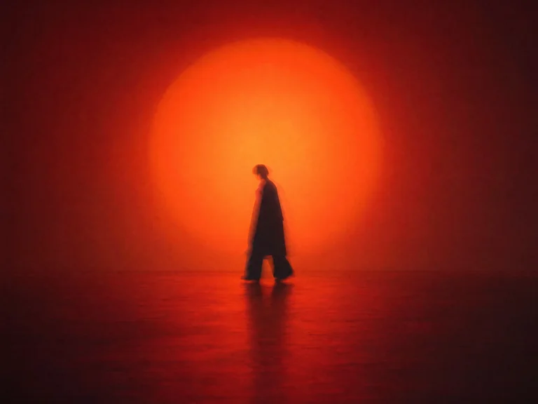 A surreal minimalist fashion editorial featuring