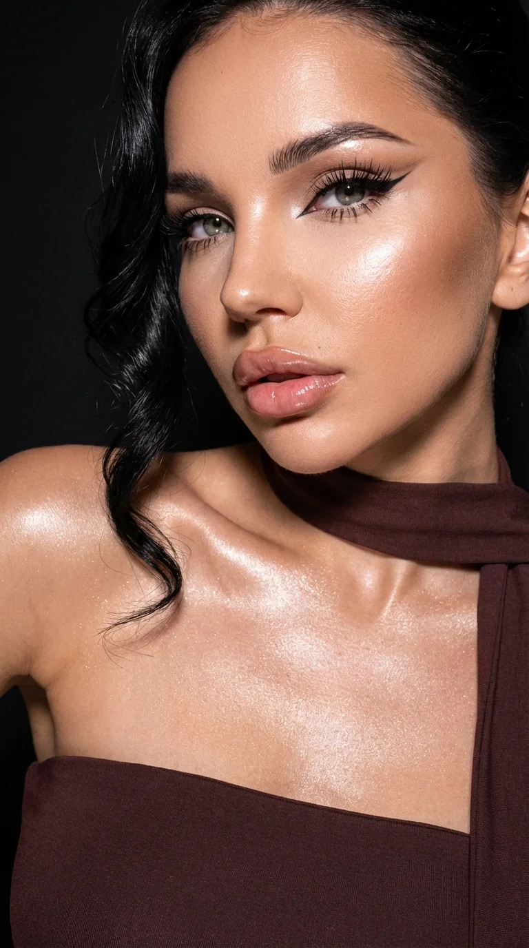 Use the face from the reference photo and preserve facial features exactly 1:1. Do not change facial proportions or identity. extreme close-up beauty portrait. Camera very close to the face, intimate framing, slightly low angle for a bold effect. Head til