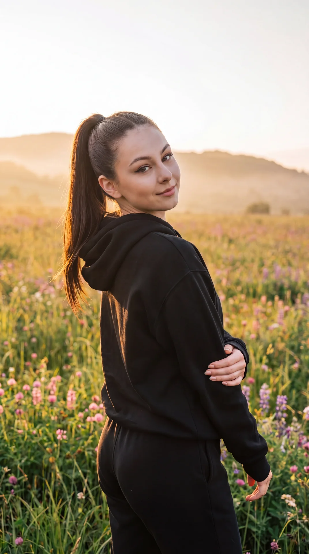 a beautiful woman portrait, golden hour lighting, warm golden sunlight, long soft shadows, highly detailed, photorealistic, 8k