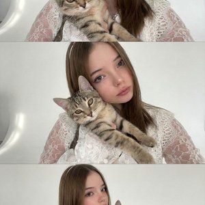 Создай вертикальный коллаж из трёх кадров. Используй мое фото и сделай три разных фрагмента лица: верхний - по плечи, средний - слегка наклонена голова девушки по плечи, нижний - девушка стоит боком по плечи . Сохрани естественный свет, мягкие тени, общий