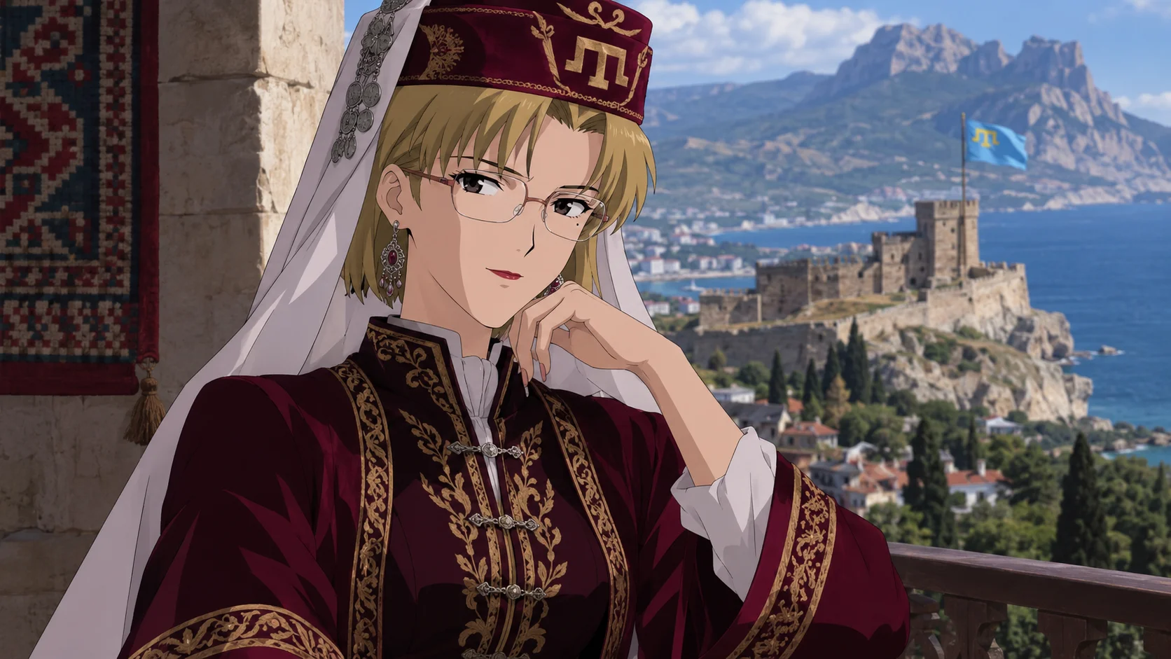 Ritsuko Akagi from Evangelion in the national costume of the Crimean Tatars