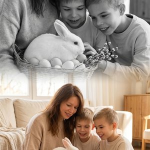 Фотореалистичное изображение, вертикальный формат 9:16, семейная сцена в уютном интерьере.

❗️ABSOLUTE IDENTITY LOCK 1:1 — строго сохранить внешность женщины и детей без изменений (черты лица, пропорции, текстура кожи, возраст).

Композиция строго:
в нижн
