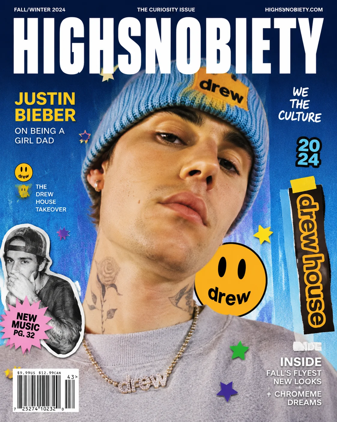 Y2K streetwear magazine cover. Close-up portrait
