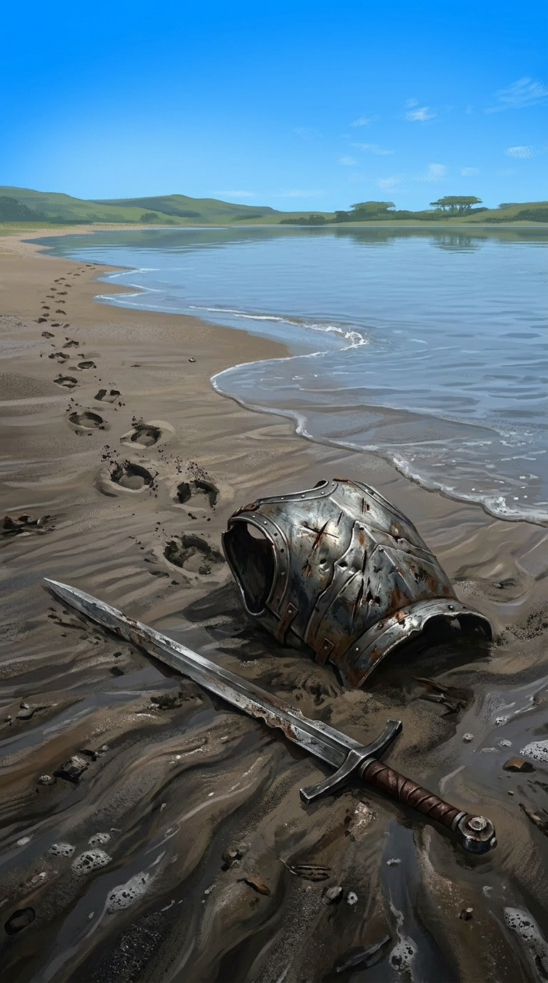 Исправь море на озеро. День солнечный, небо ярко-голубое залитое солнцем. Никаких скал вокруг.