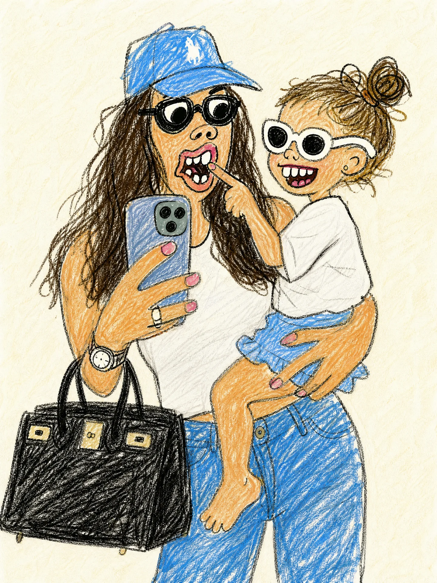 Turn this photo into a doodle-style character that looks intentionally ugly and funny, similar to a child's crayon drawing. Use a rough black outline like crayon or pencil, with messy scribble coloring.