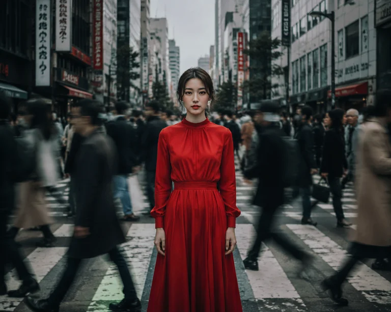 Cinematic editorial portrait. Subject standing p