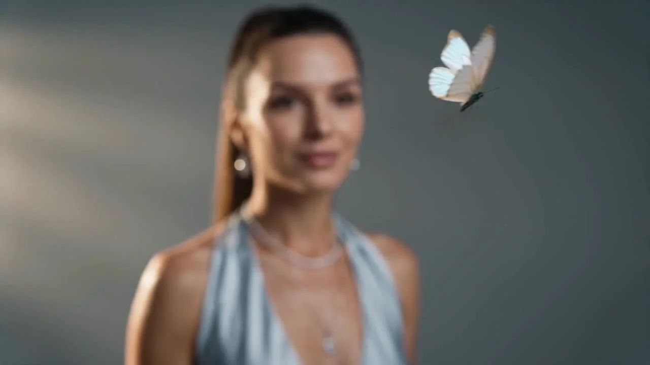Style: 8K photorealistic, anamorphic 2.39:1, high-fashion beauty commercial grade, soft pastel tones, creamy highlight roll-off, fine grain. woman @image_1
Lighting: soft wraparound beauty key light from camera-front, gentle warm rim light from camera-lef