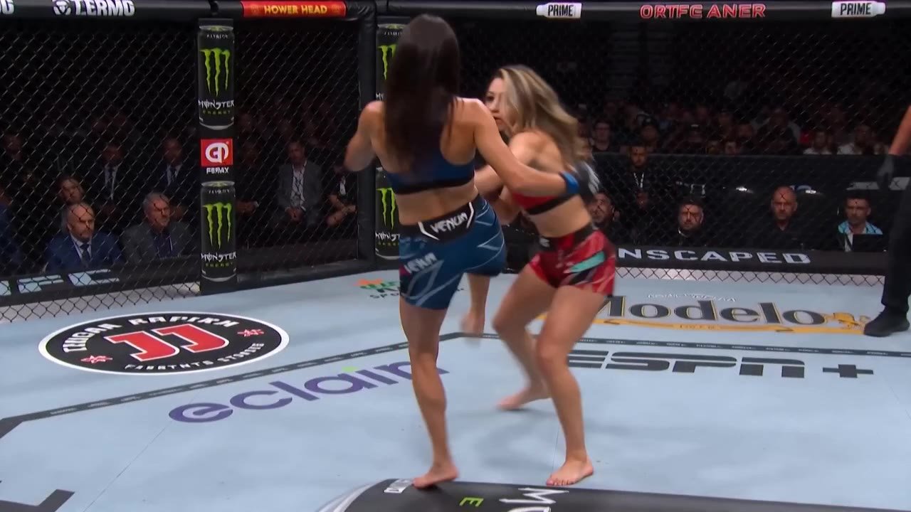 [Scene Type: UFC Championship Knockout Fight]
[Duration: EXACTLY 15 seconds]
[Aspect Ratio: 16:9]

<<<image_1>>> = RED CORNER FIGHTER REFERENCE.
<<<image_2>>> = BLUE CORNER FIGHTER REFERENCE.

IMPORTANT:

Use ONLY the uploaded reference images.

Preserve 